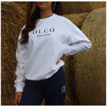 Load image into Gallery viewer, OLCO white and navy crewneck sweater