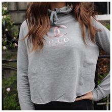 Load image into Gallery viewer, OLCO crossback hoodie (grey and rose gold) size XS